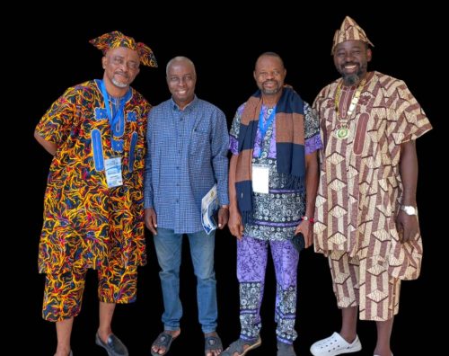 (From left) SONTA LASU 2025 Convener, Associate Professor Babafemi Babatope, Prof. Alex Asigbo, immediate-past Ex-officio, Associate Professor Boniface Anyanwu, HoD Theatre Arts, Delta State University, Abraka, and the IPP, Prof. Doki Gowon at the last Plenary session.