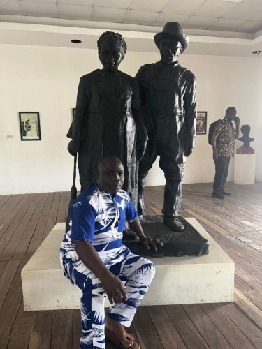 Different sights of the Badagry slave trade museum with the slave traders, Sangbeto drums,  the slave traders' ship - Adedayo Haastrup in the picture.